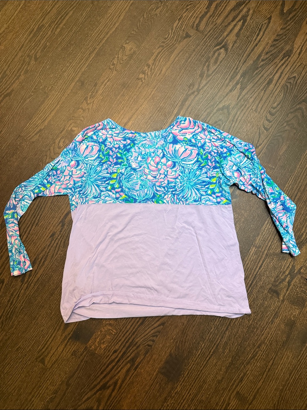 Floral Colorblock Long Sleeve Top - Lavender & Multicolor UPF50